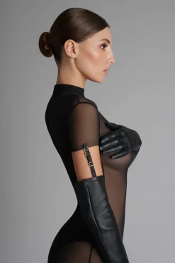 Maison Close Gants opéra cuir avec jarretelles