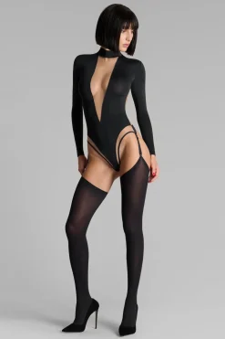 Maison Close Pure TentationBody string col V manches longues porte-jarretelles