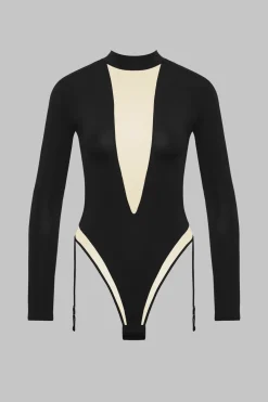 Maison Close Pure TentationBody string col V manches longues porte-jarretelles