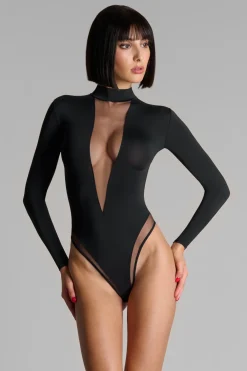 Maison Close Pure TentationBody string col V manches longues porte-jarretelles